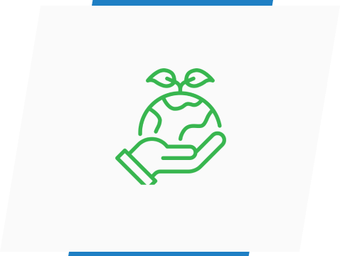 Group 2 A green line drawing of a hand holding an earth.