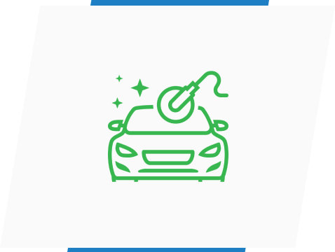 Group 3 A green car with a brush on the hood.